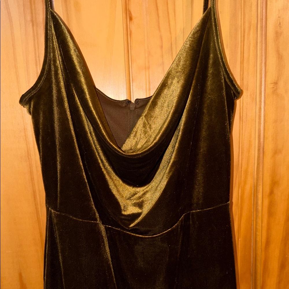 Taylor Olive Green Velvet Midi Slip Dress - Picture 4 of 4